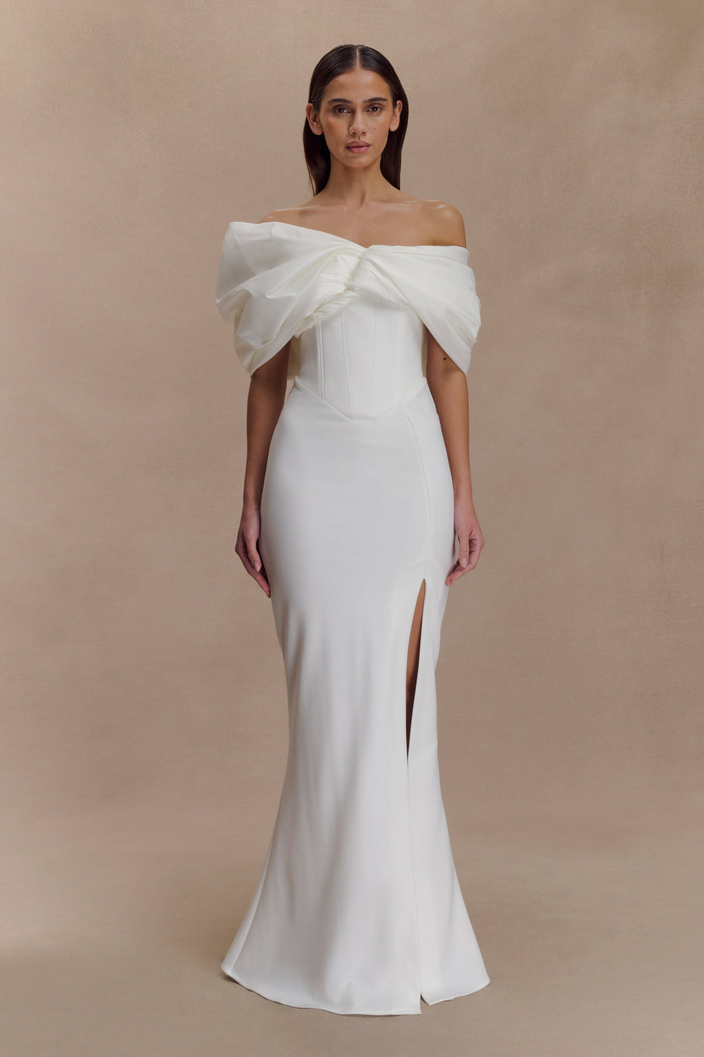Aphrodite Off Shoulder Crepe Gown