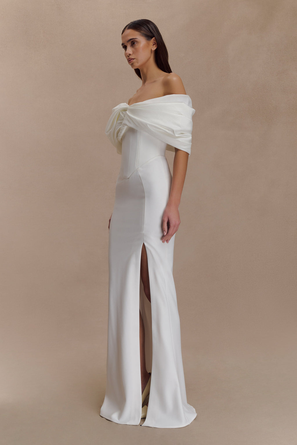 Aphrodite Off Shoulder Crepe Gown