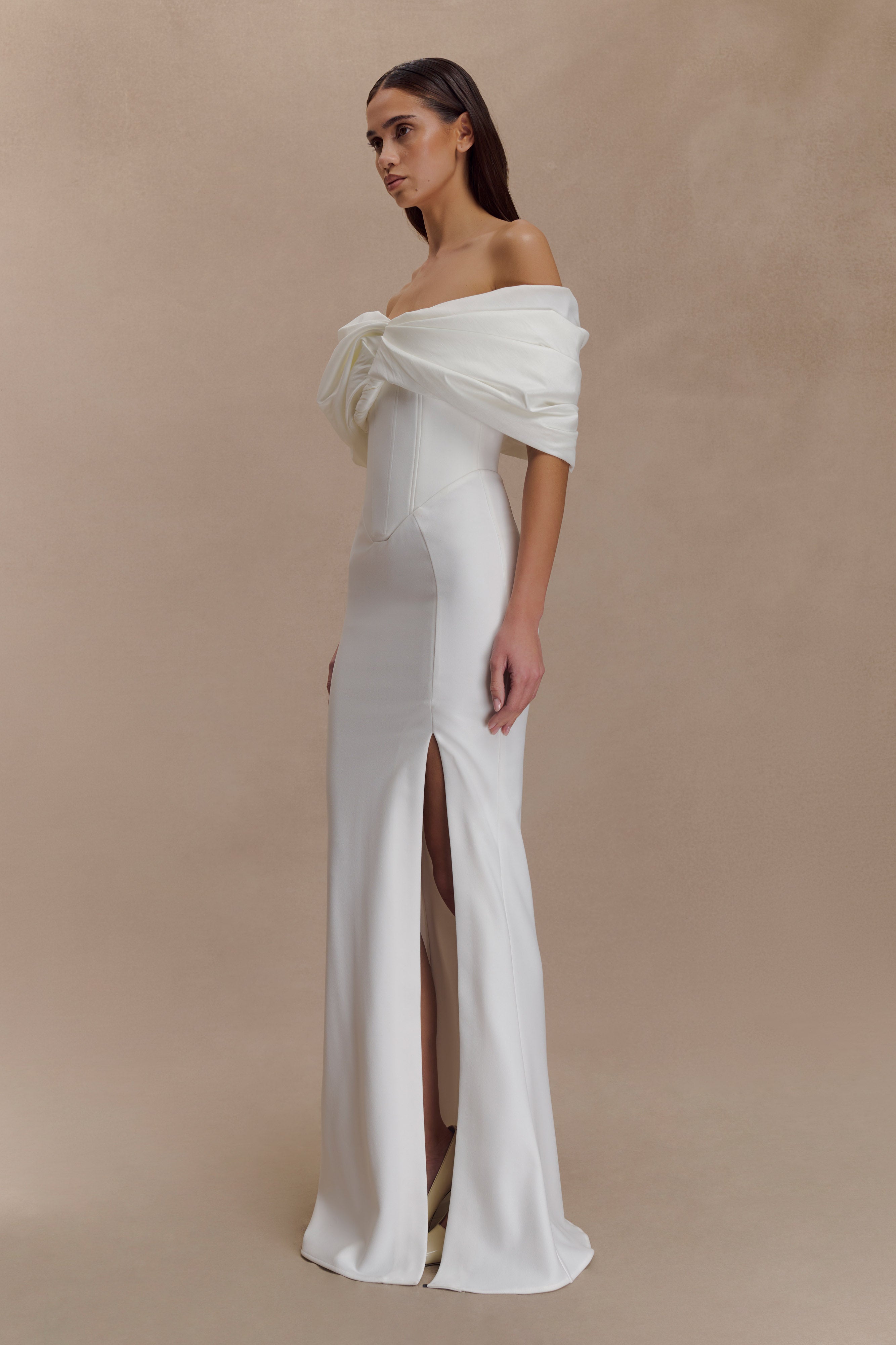 Aphrodite Off Shoulder Crepe Gown