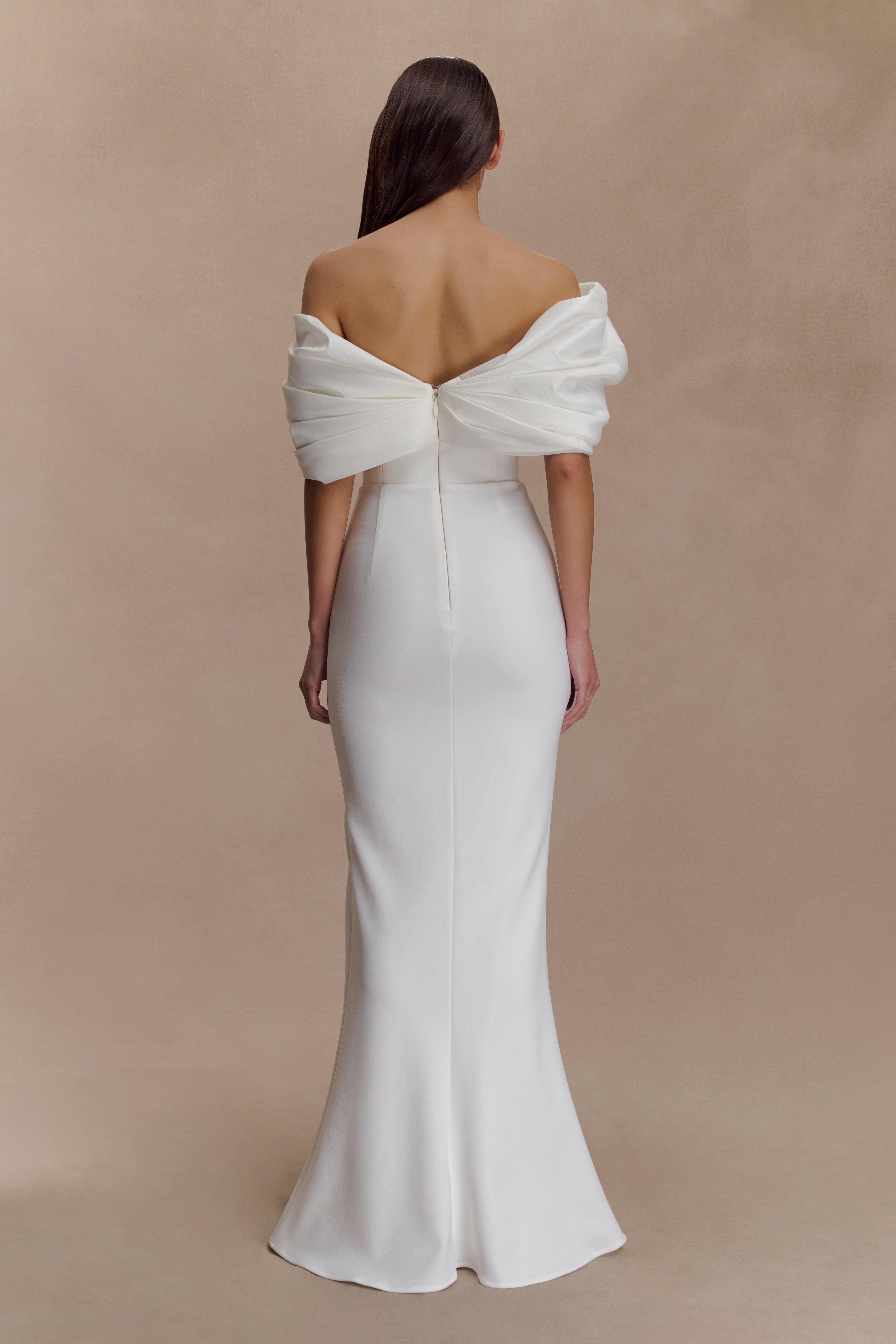 Aphrodite Off Shoulder Crepe Gown