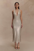 Carnation Sequin Halter Midi Dress