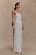 Gemma Strapless Embellished Maxi Dress in Ivory – Chic&Drifts