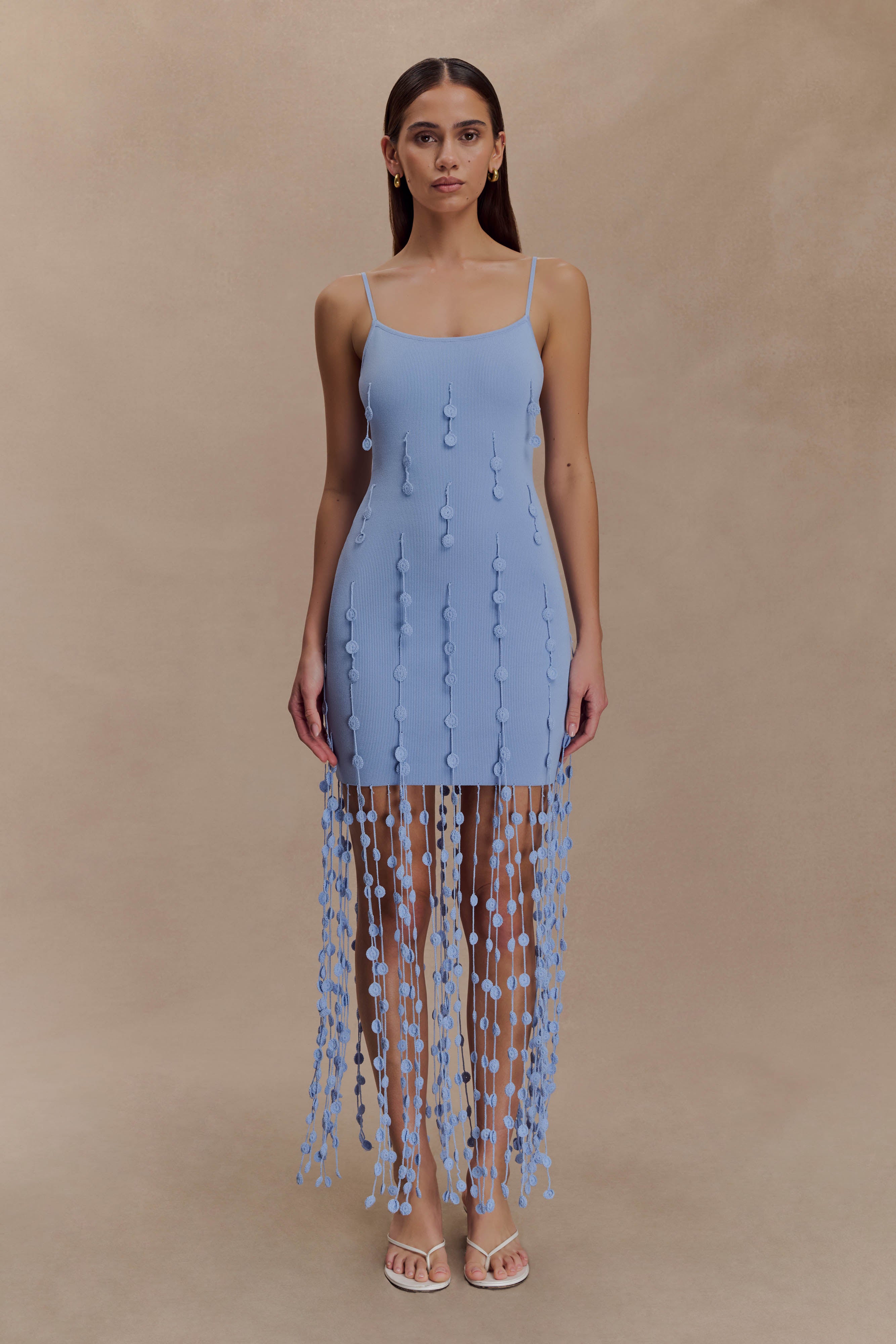 Tove Hand Knit Flower Mini Dress in Blue – Chic&Drifts