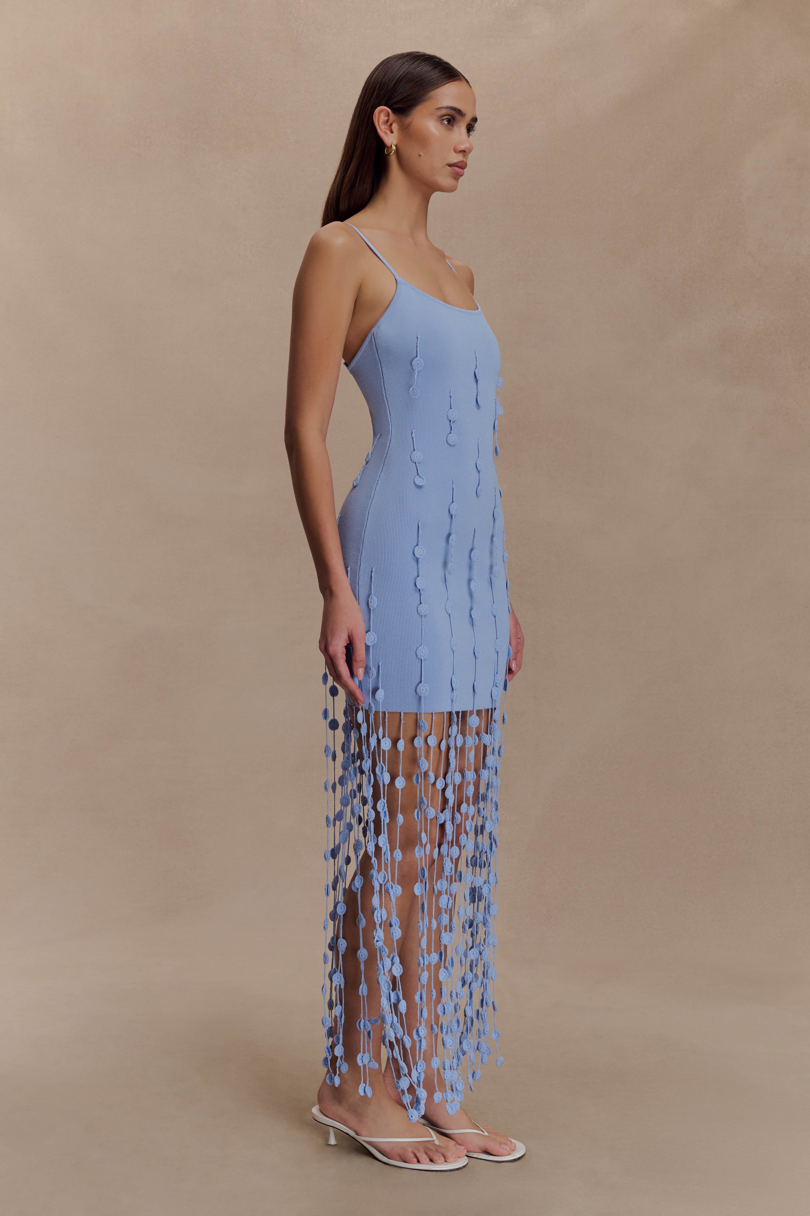Tove Hand Knit Flower Mini Dress in Blue – Chic&Drifts