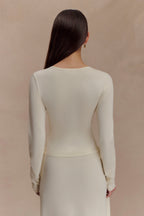 Miraby Front Ruched Knit Long Sleeve Top in Ivory – Chic&Drifts