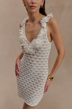 Brigid Ruffle Knit Sleeveless Dress in Ivory – Chic&Drifts