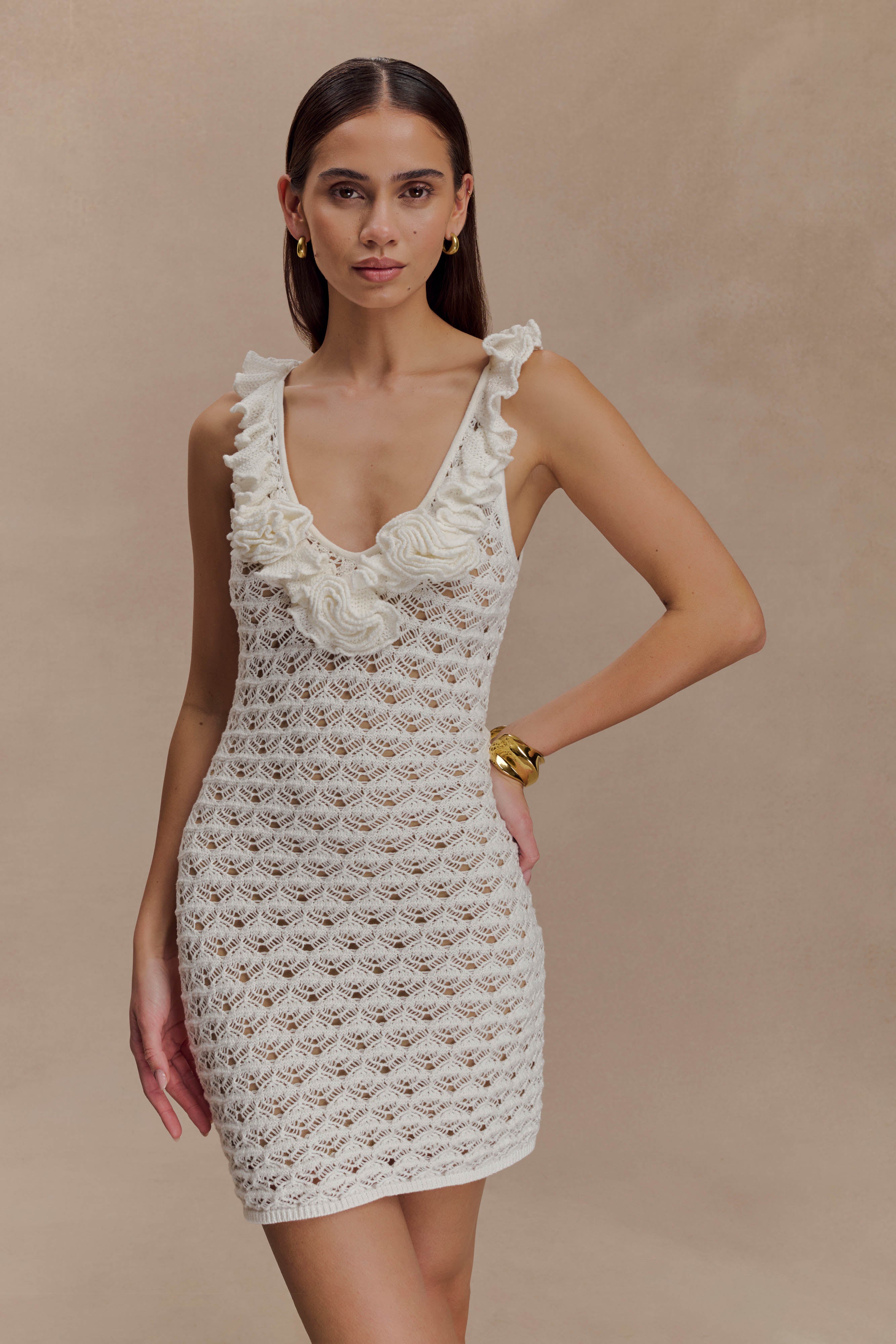 Brigid Ruffle Knit Sleeveless Dress in Ivory – Chic&Drifts