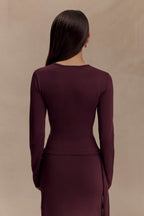 Miraby Front Ruched Knit Long Sleeve Top in Dark Chocolate – Chic&Drifts