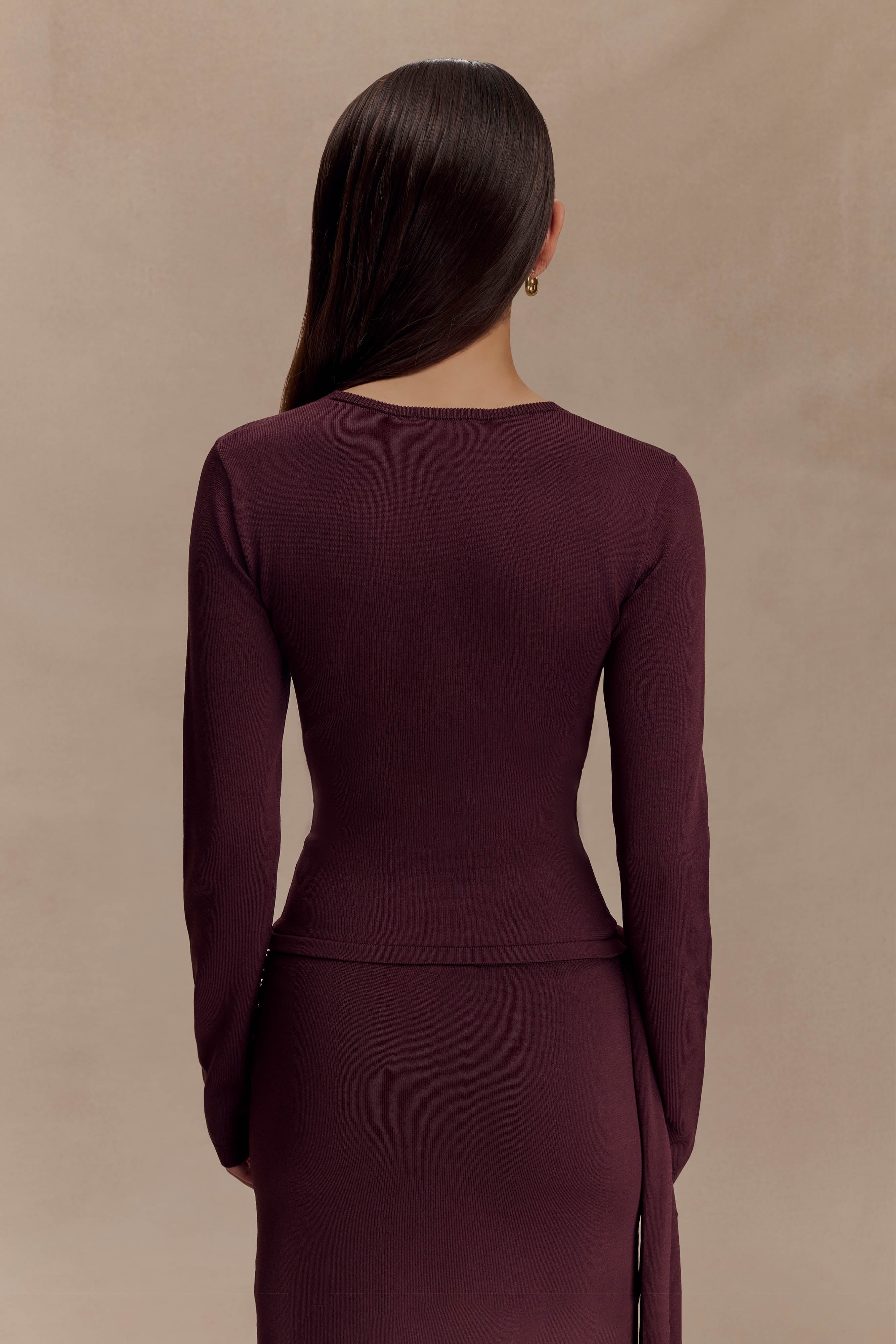 Miraby Front Ruched Knit Long Sleeve Top in Dark Chocolate – Chic&Drifts