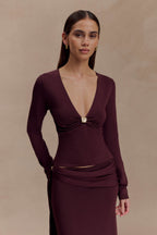 Miraby Front Ruched Knit Long Sleeve Top in Dark Chocolate – Chic&Drifts