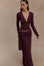 Miraby Front Ruched Knit Long Sleeve Top in Dark Chocolate – Chic&Drifts