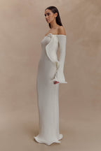 Sandrine Off Shoulder Knit Maxi Dress in White – Chic&Drifts