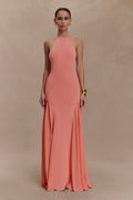 Soleil Knit And Mesh Halter Maxi Dress in Coral – Chic&Drifts