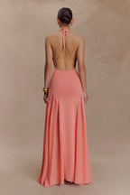 Soleil Knit And Mesh Halter Maxi Dress in Coral – Chic&Drifts