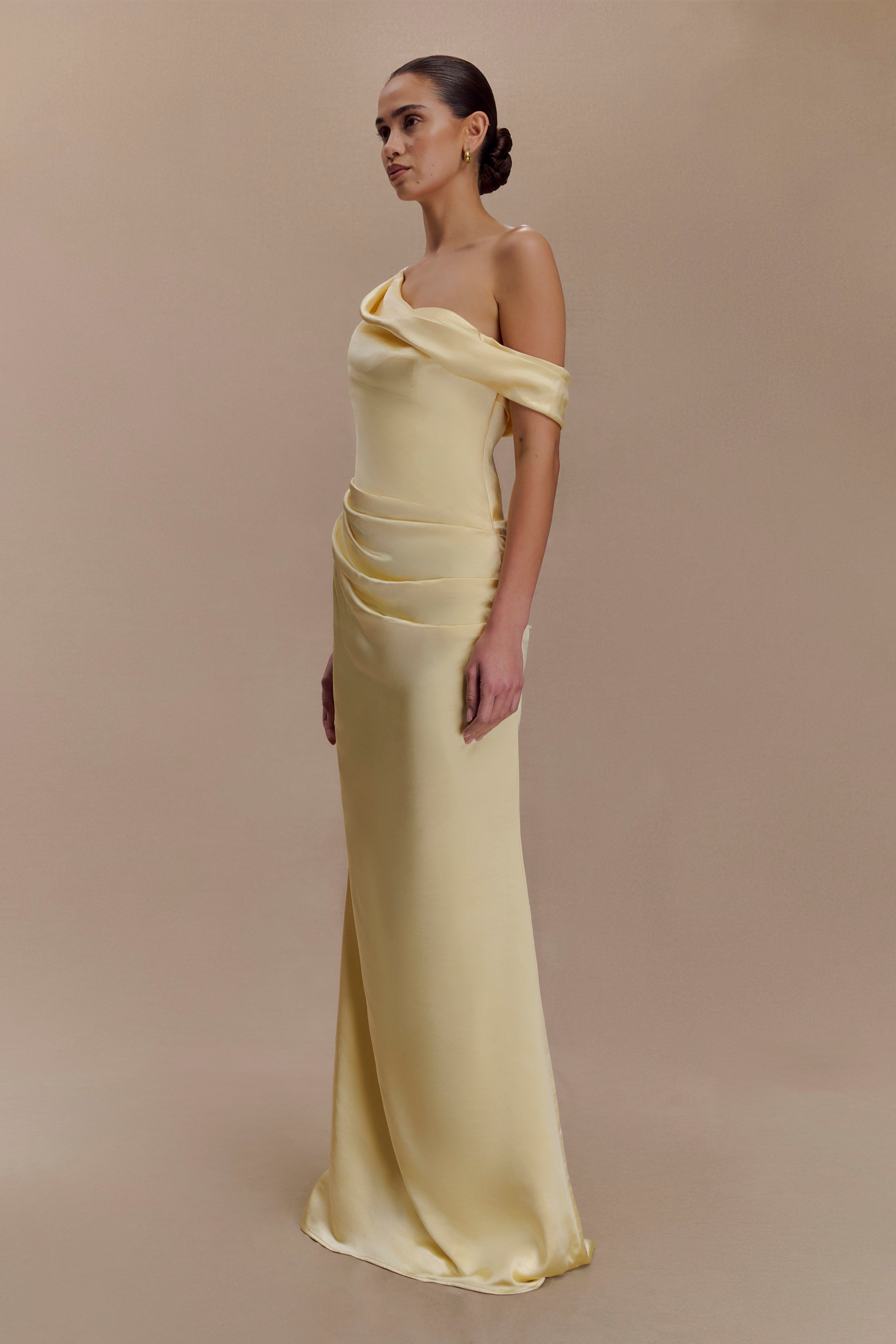 Dalia Off Shoulder Satin Maxi Dress