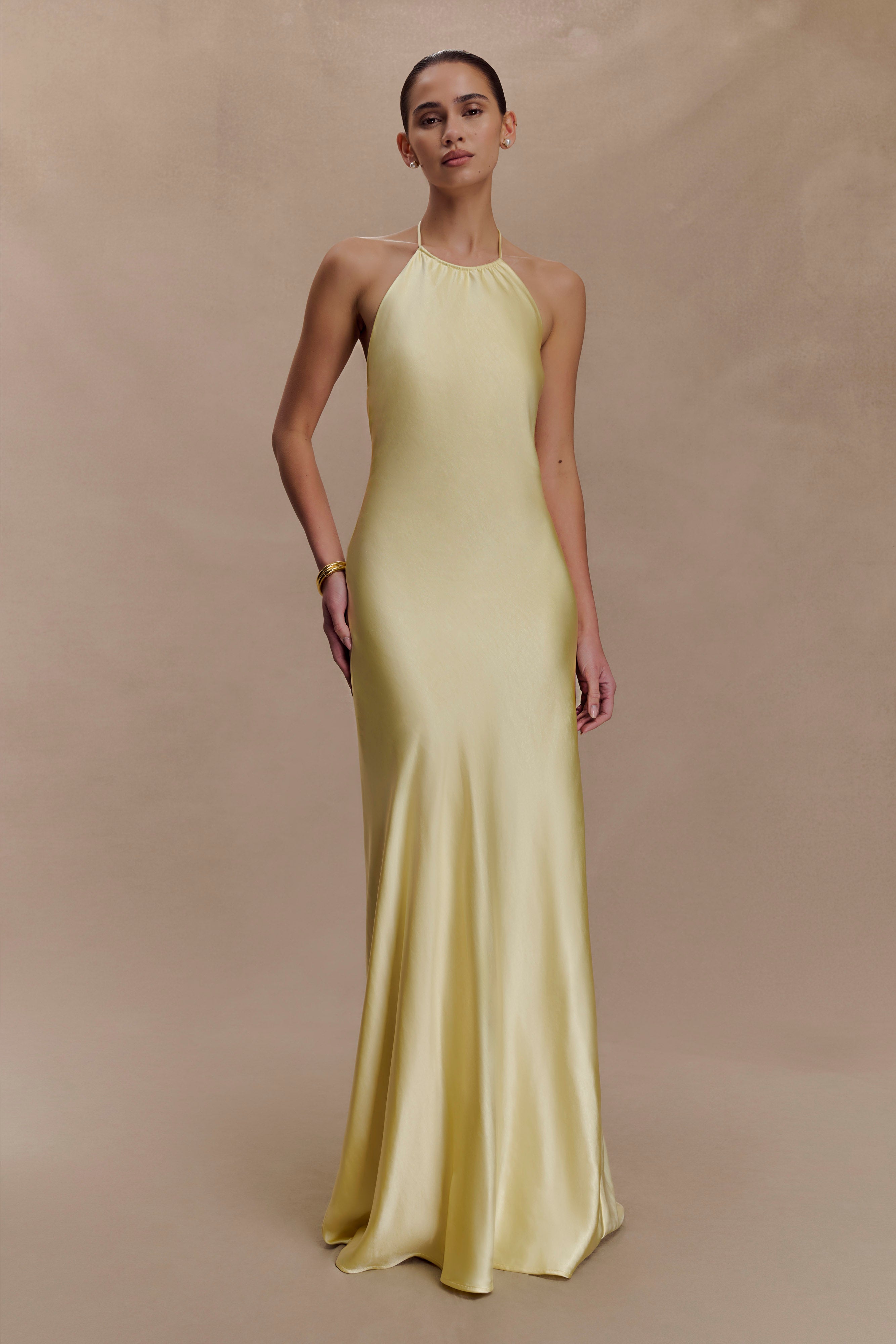 Bella Satin Halter Maxi Dress