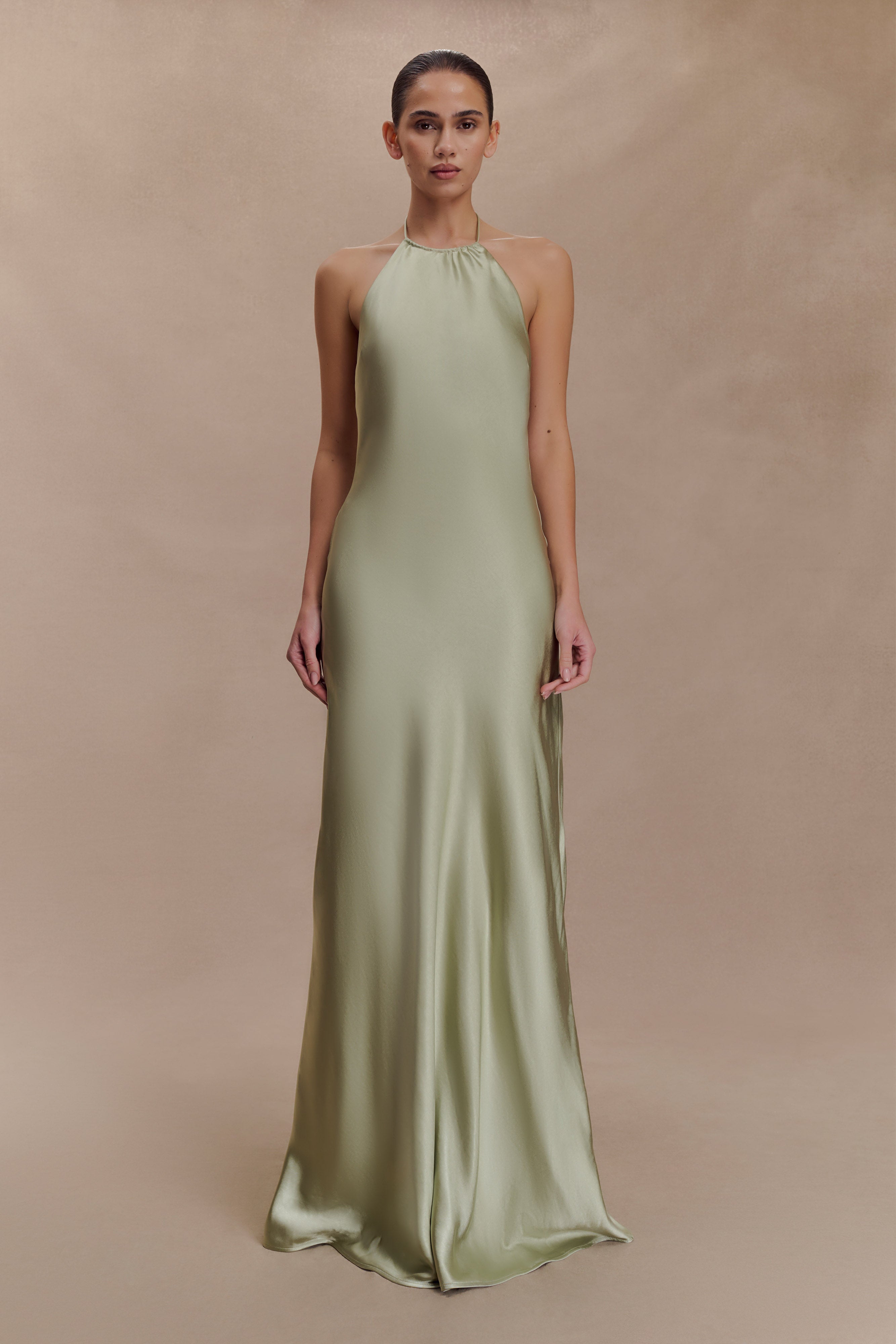 Bella Satin Halter Maxi Dress