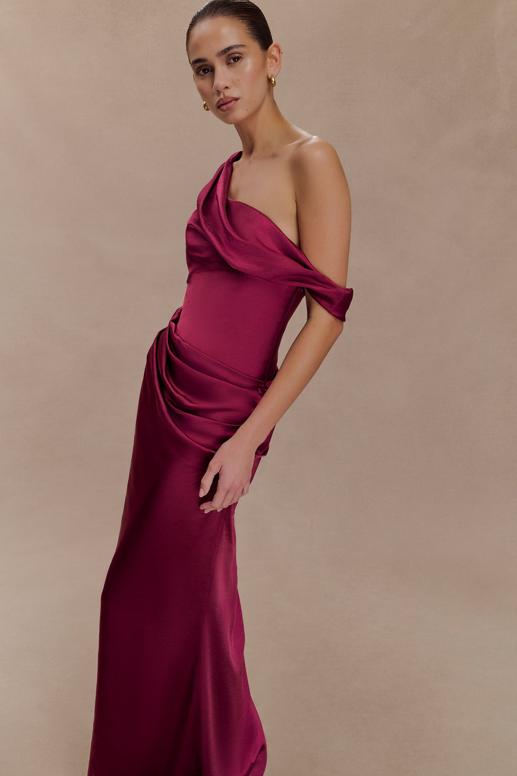 Dalia Off Shoulder Satin Maxi Dress