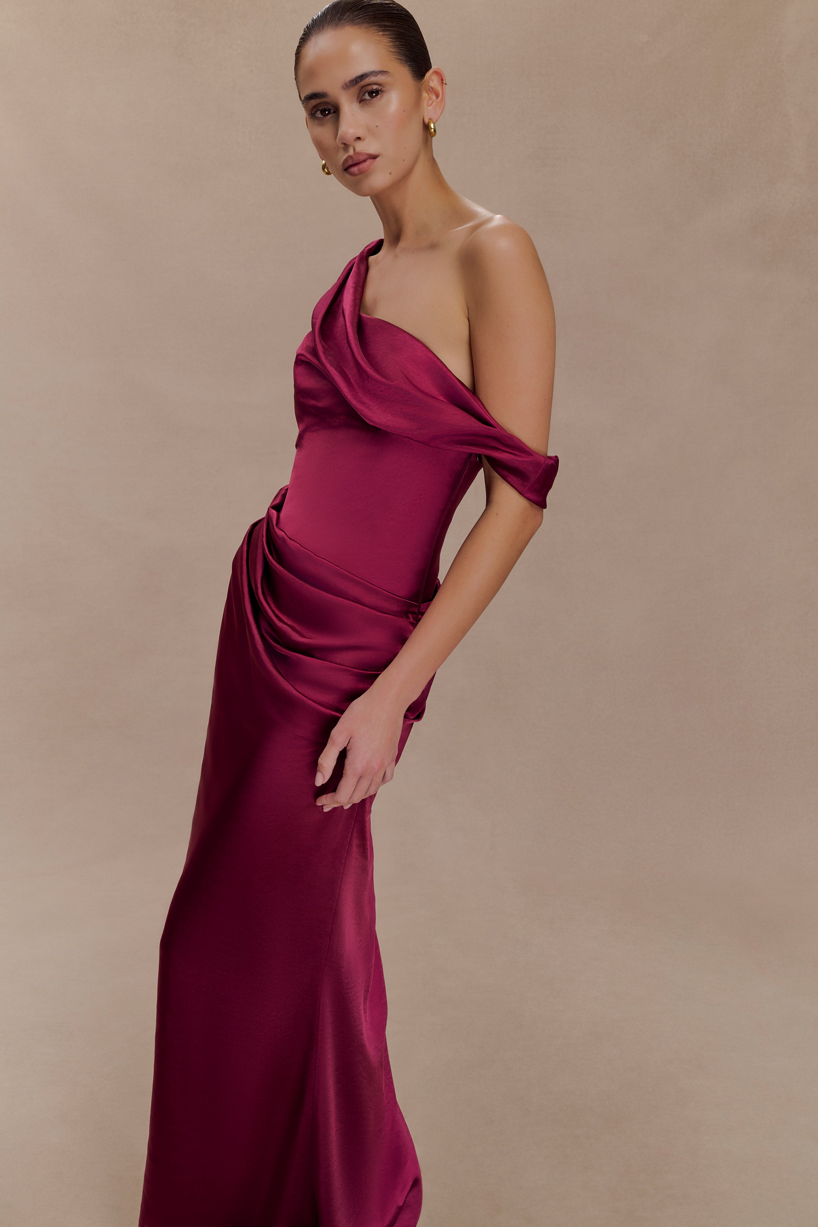 Dalia Off Shoulder Satin Maxi Dress