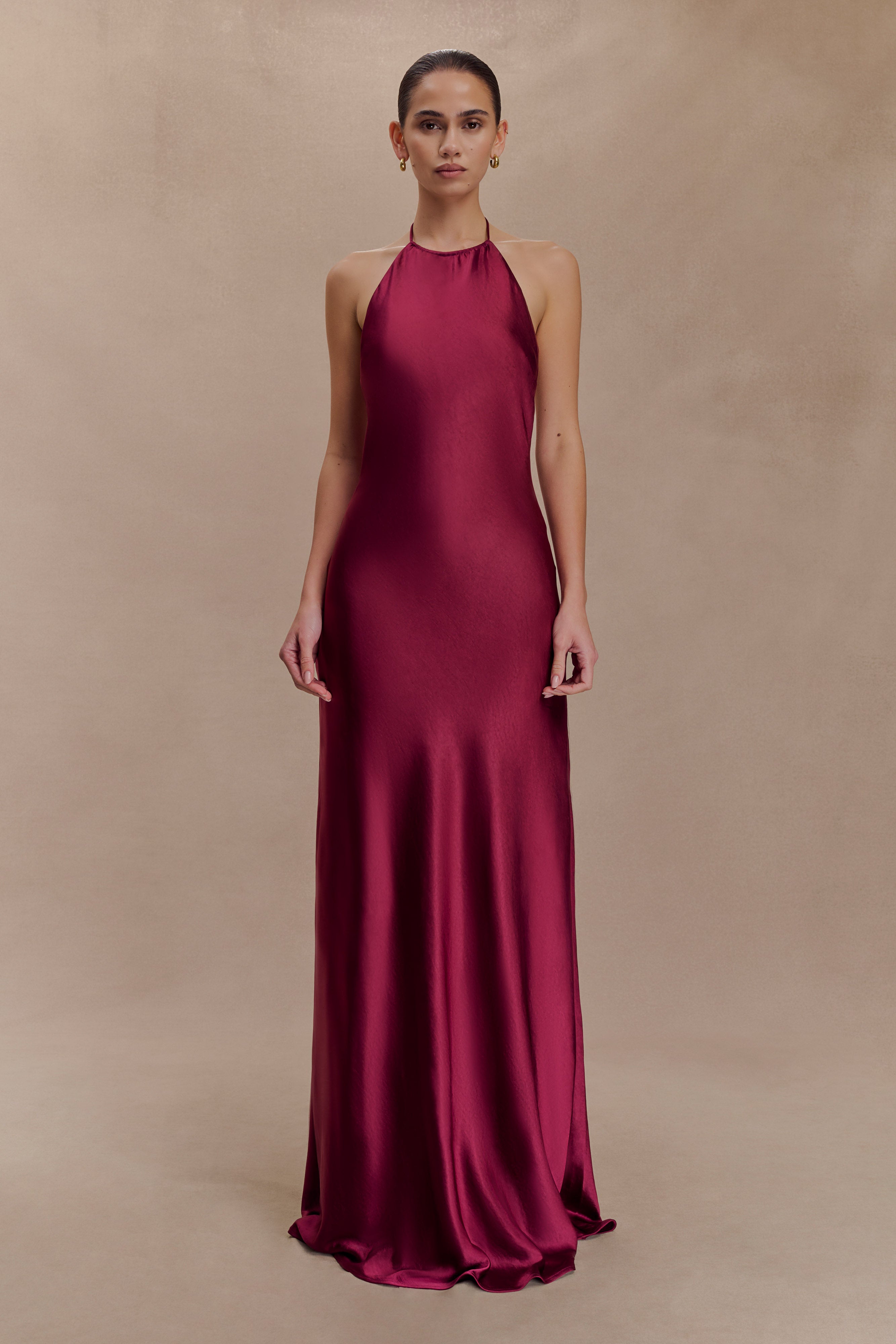 Bella Satin Halter Maxi Dress