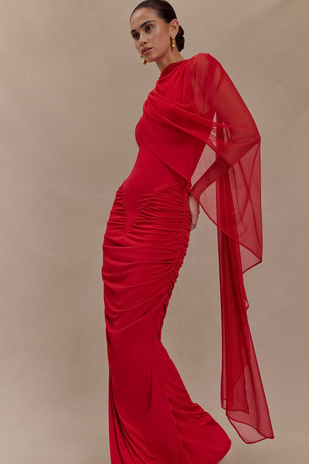 Amandine Ruched Slinky Maxi Dress