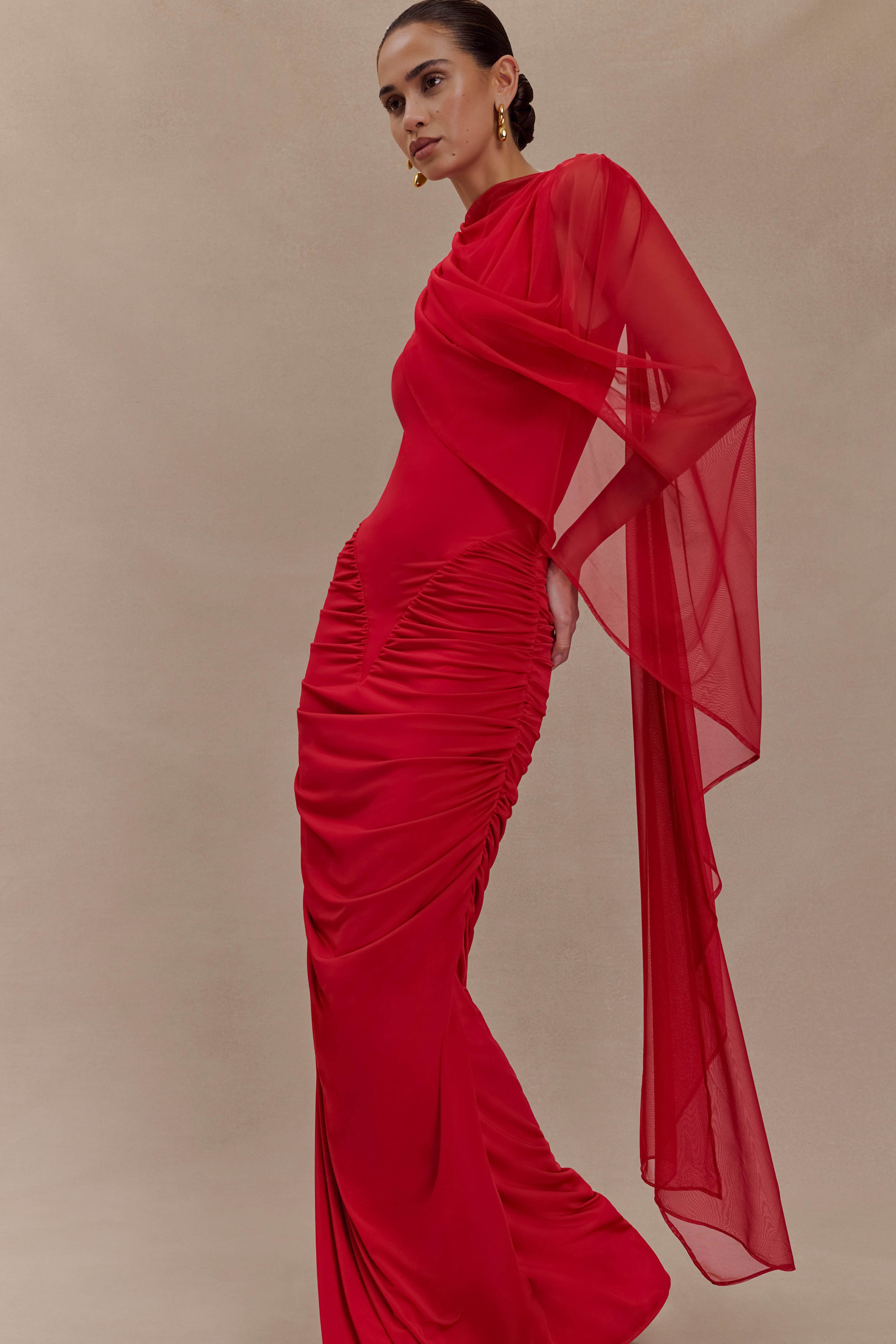 Amandine Ruched Slinky Maxi Dress