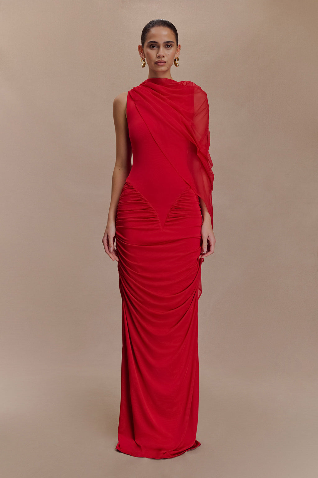 Amandine Ruched Slinky Maxi Dress