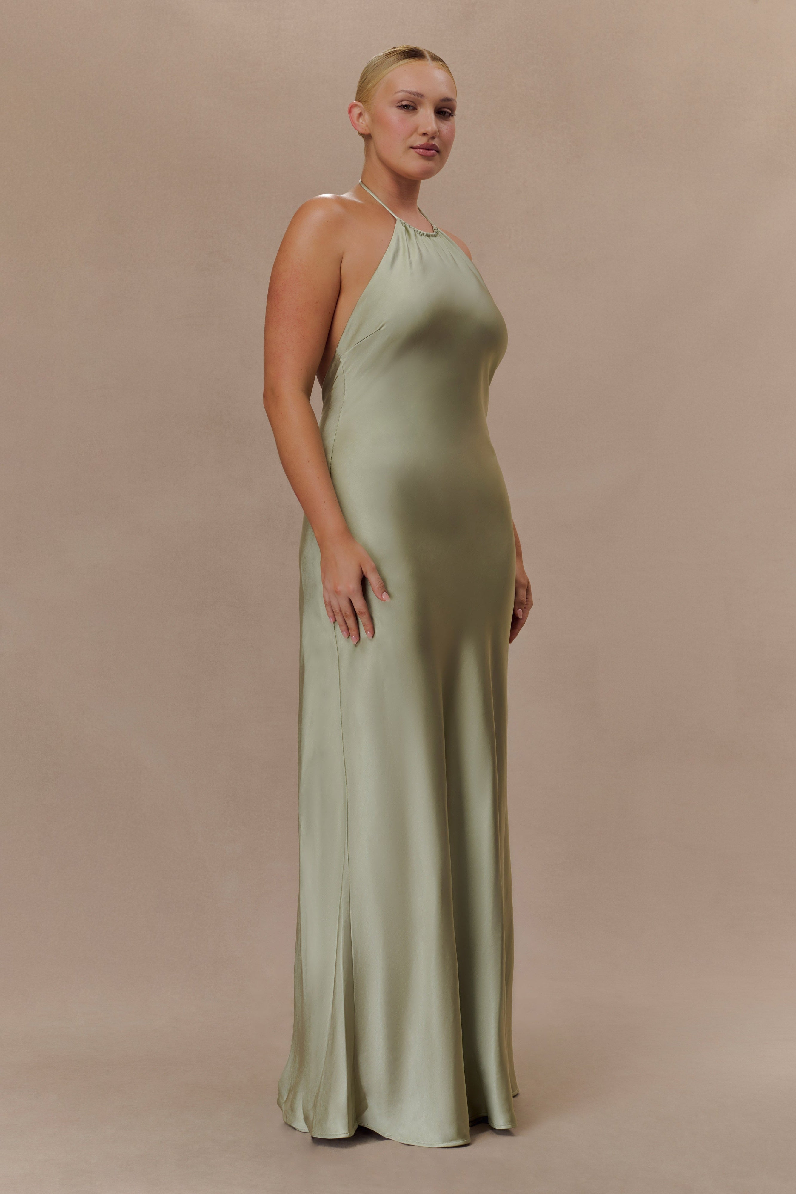 Bella Satin Halter Maxi Dress