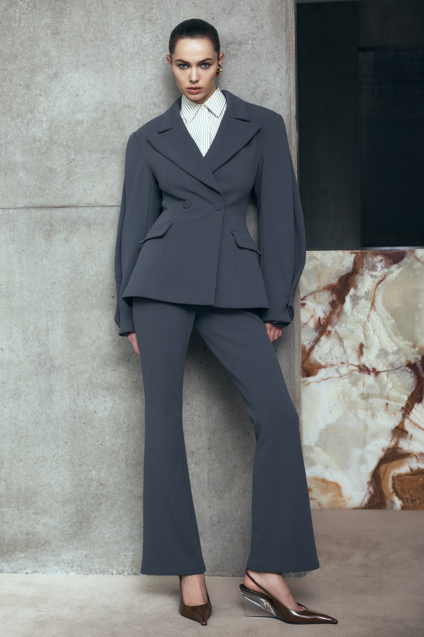 Marion Fit And Flare Trouser - Charcoal Shadow