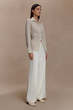 Millie Tie Back Cotton Shirt in Beige Pinstripe – Chic&Drifts
