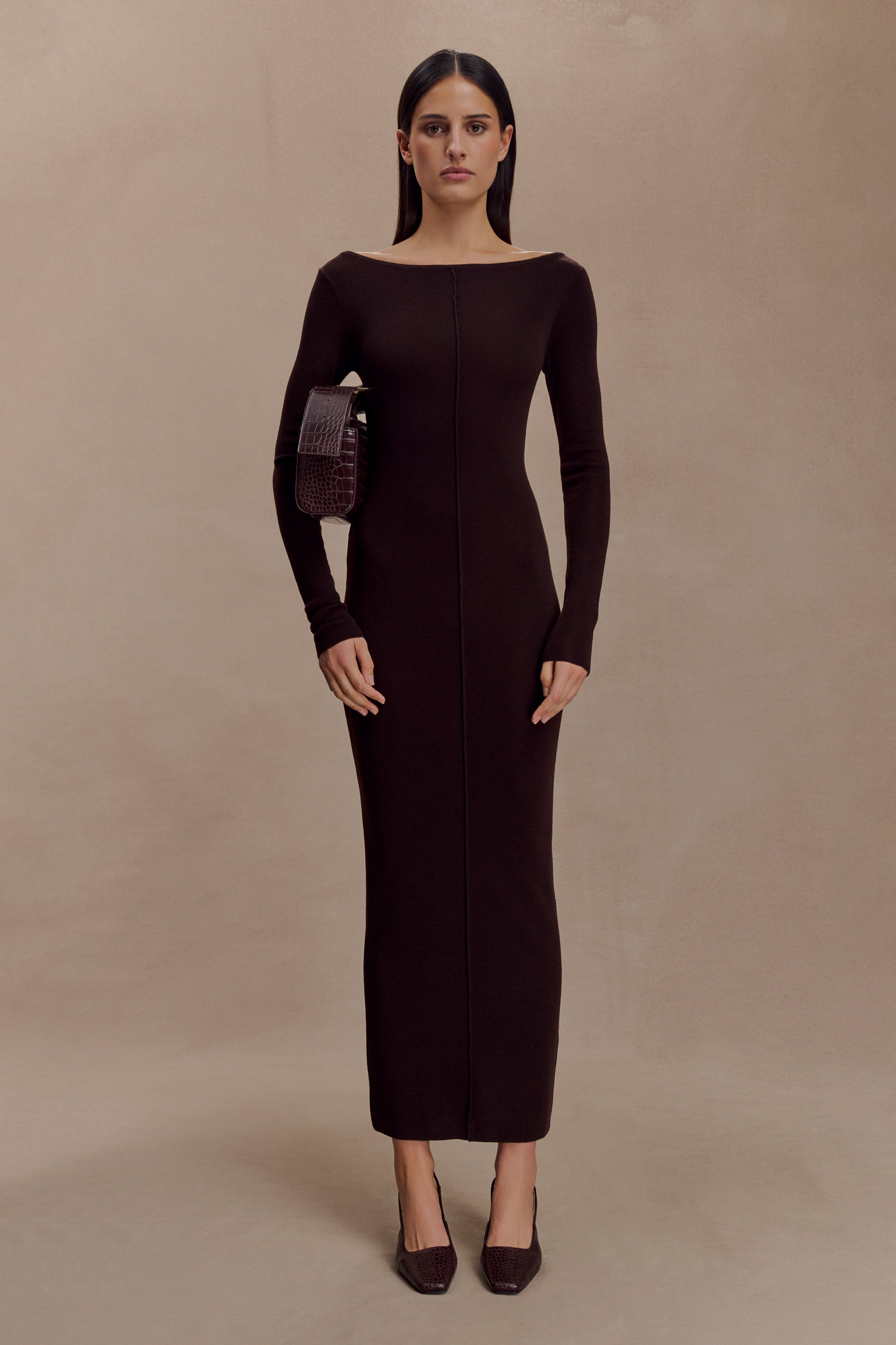 Cleona Merino Wool Ribbed Long Sleeve Maxi Dress
