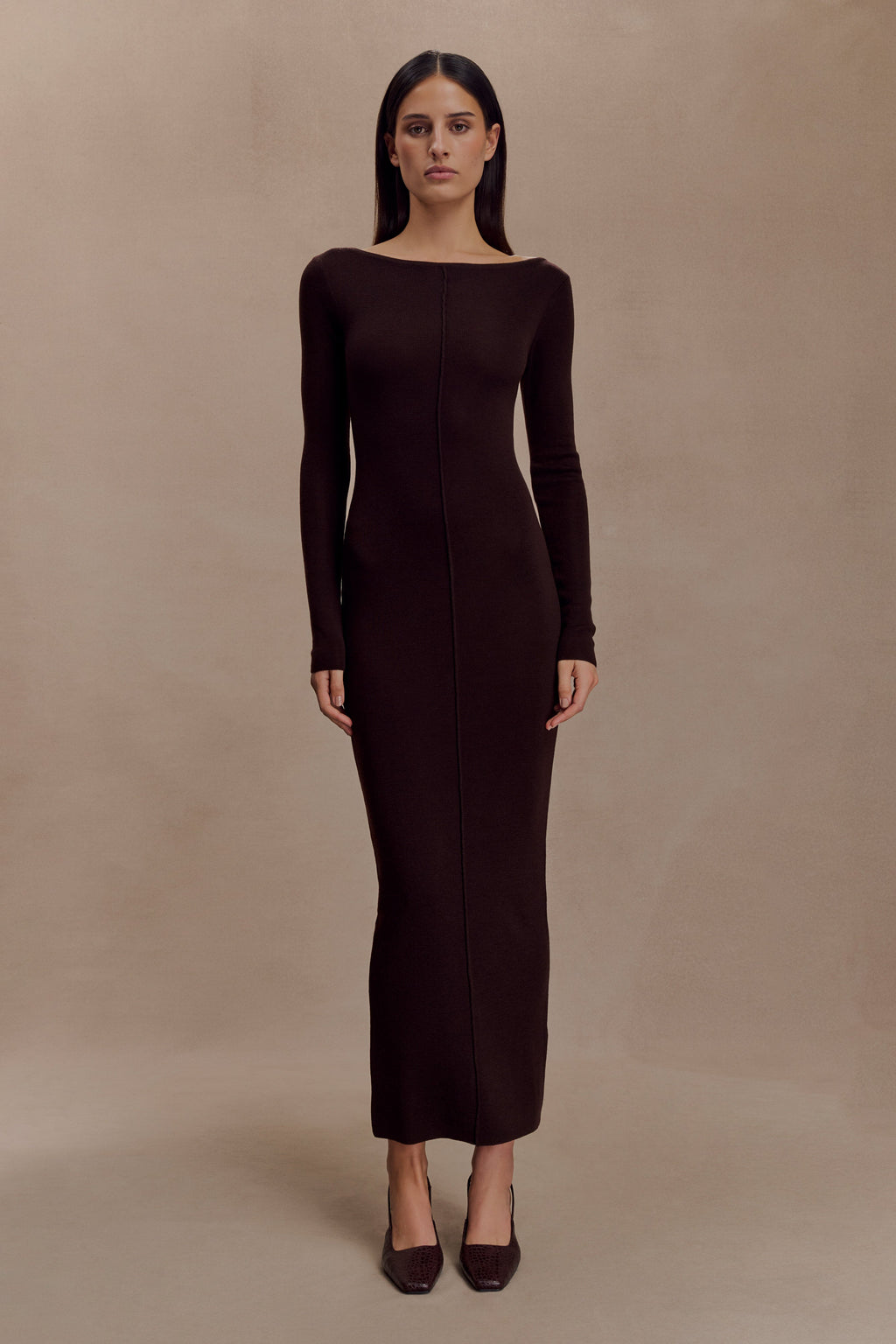 Cleona Merino Wool Ribbed Long Sleeve Maxi Dress