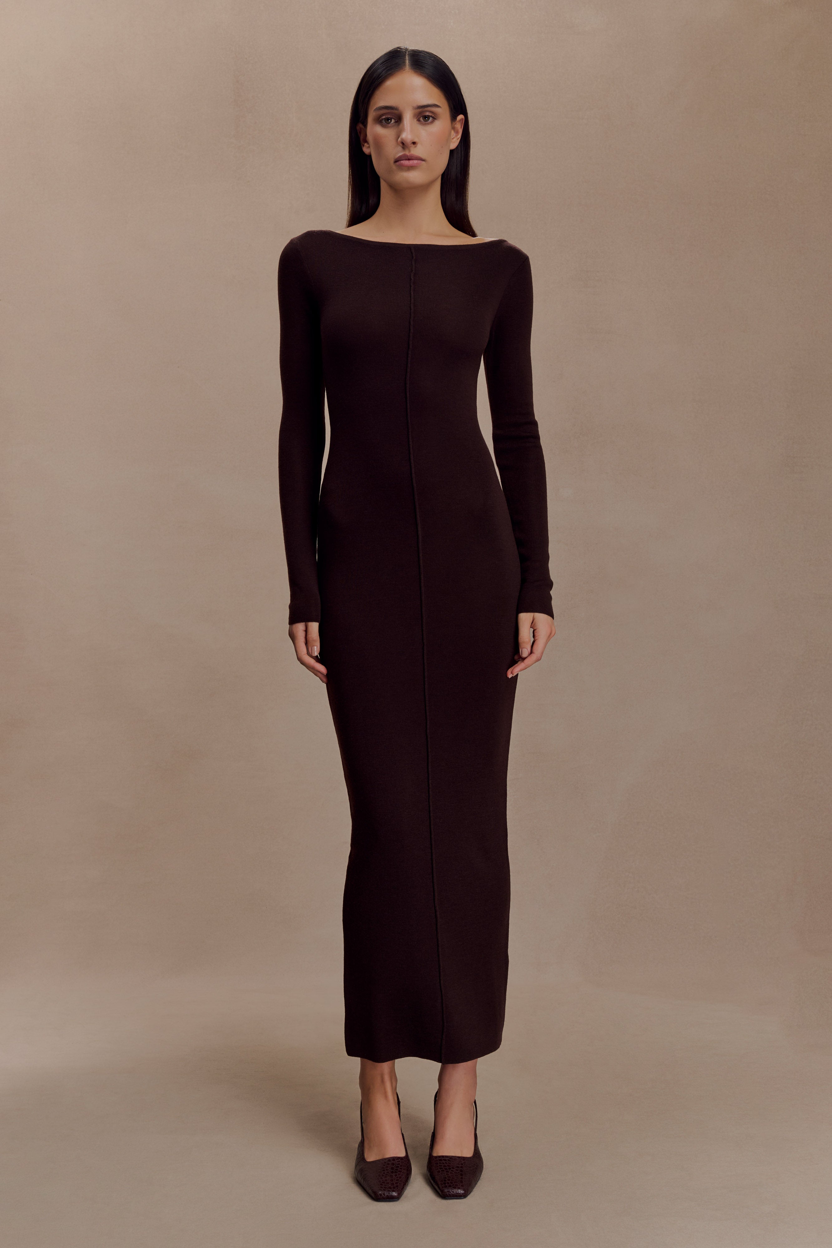 Cleona Merino Wool Ribbed Long Sleeve Maxi Dress