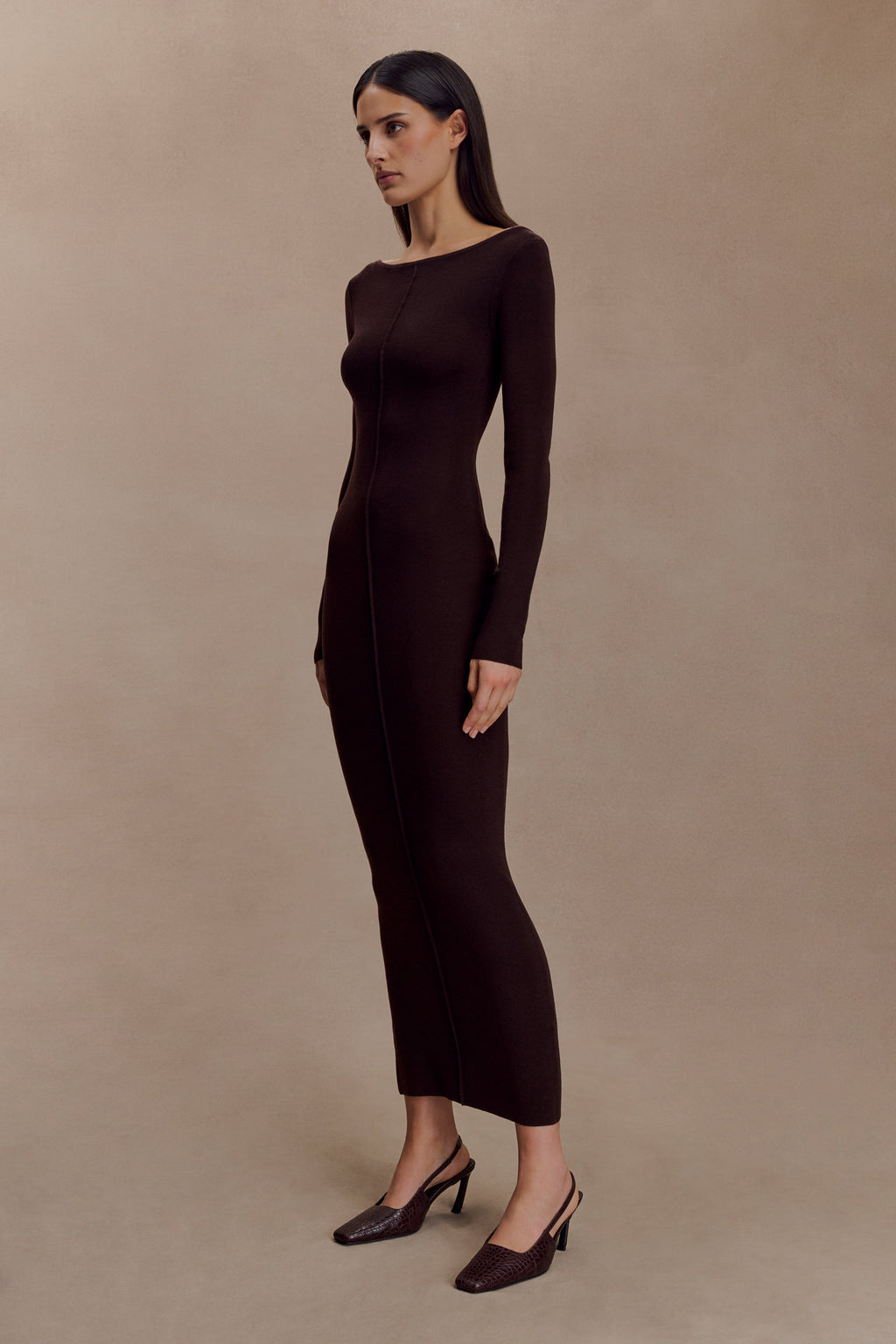 Cleona Merino Wool Ribbed Long Sleeve Maxi Dress
