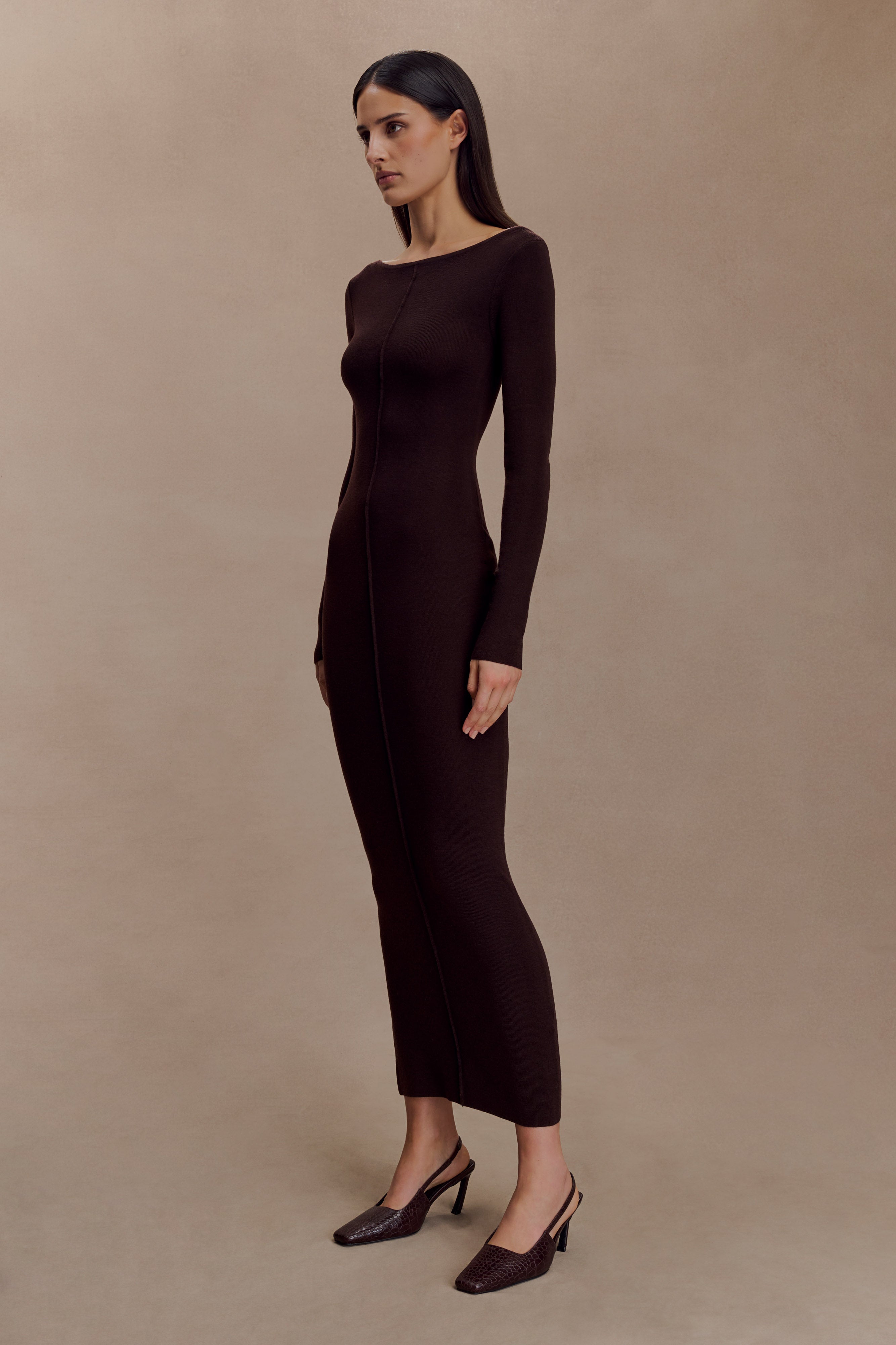 Cleona Merino Wool Ribbed Long Sleeve Maxi Dress