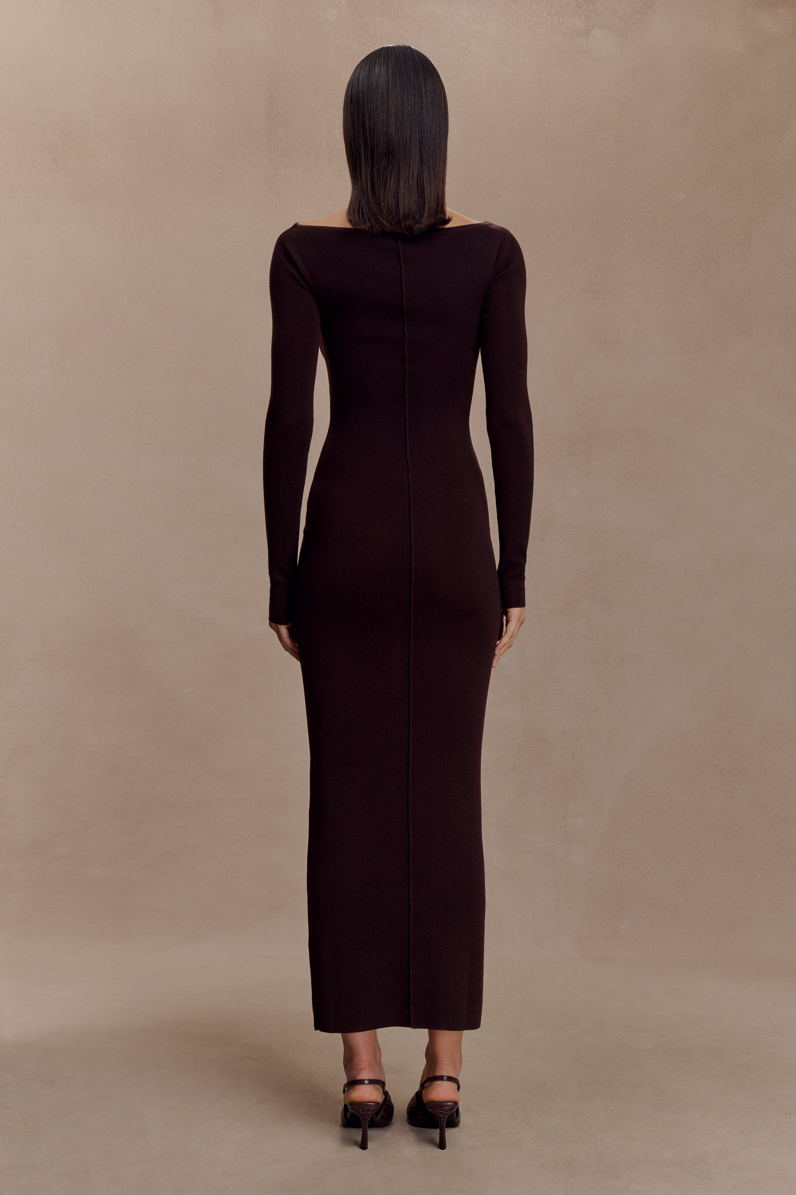 Cleona Merino Wool Ribbed Long Sleeve Maxi Dress