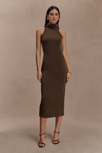 Kennedy High Neck Midi Dress in Chocolate – Chic&Drifts