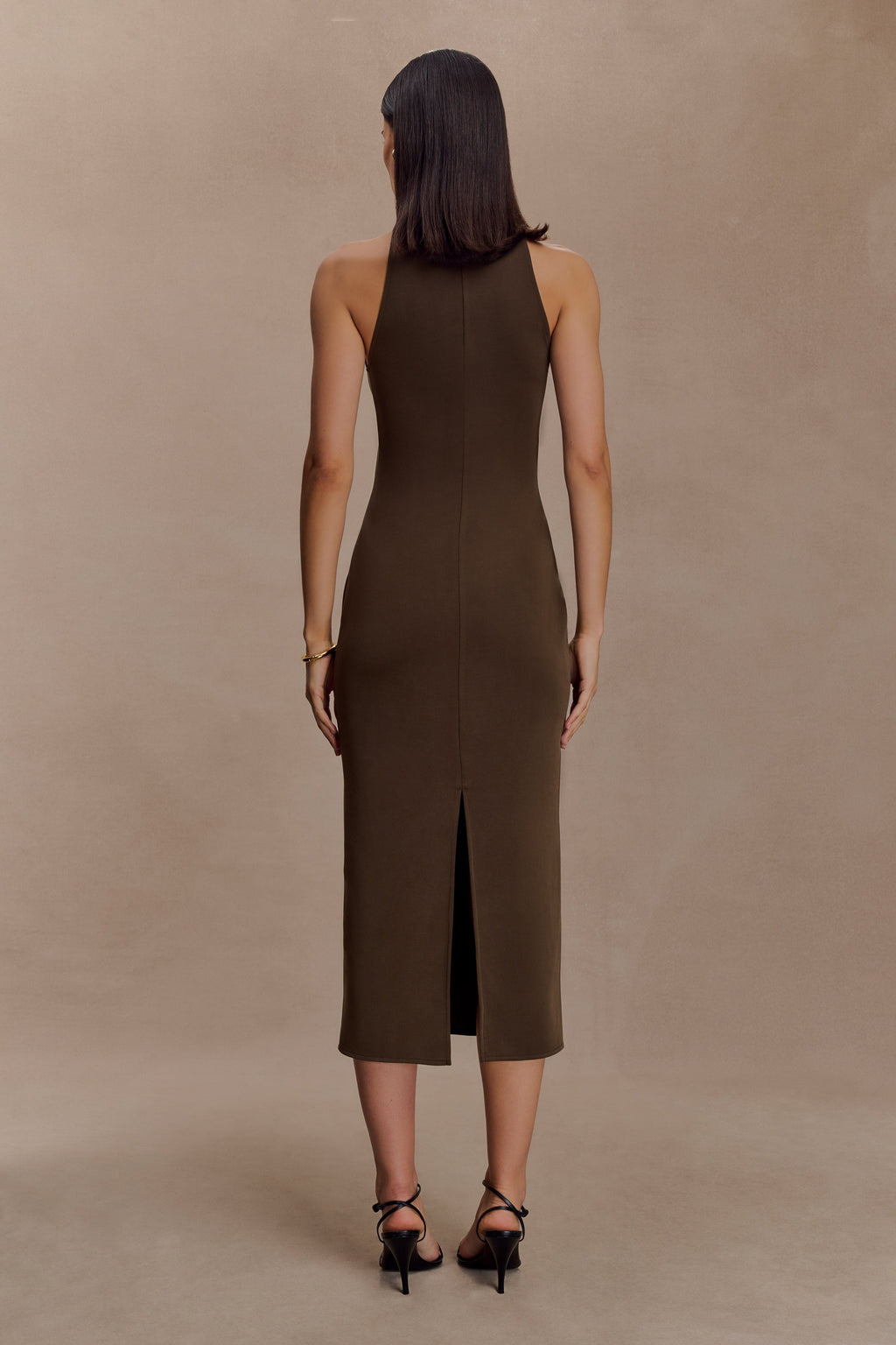 Kennedy High Neck Midi Dress in Chocolate – Chic&Drifts