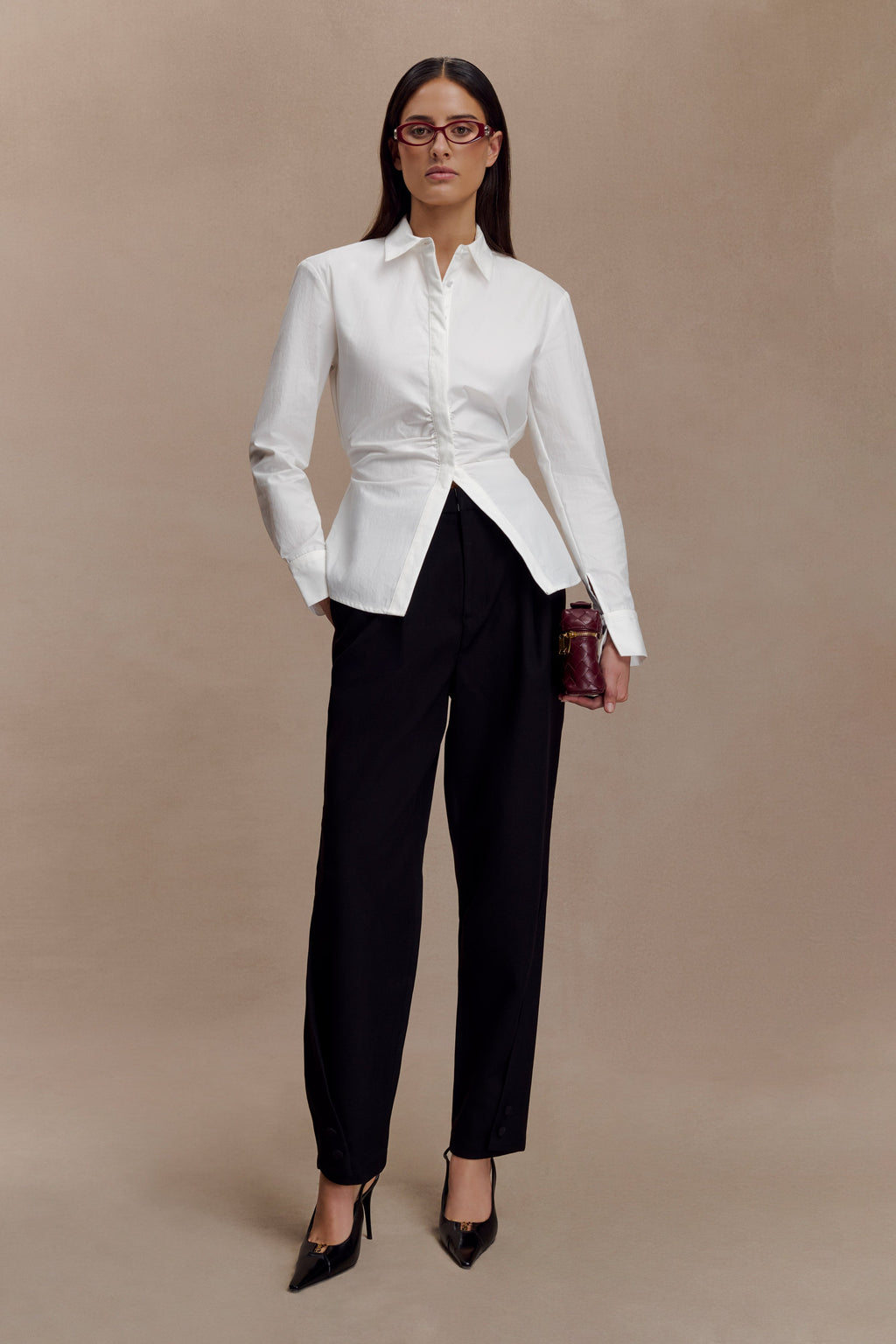 Millie Tie Back Cotton Shirt in Beige Pinstripe – Chic&Drifts