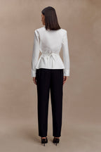 Millie Tie Back Cotton Shirt in Beige Pinstripe – Chic&Drifts