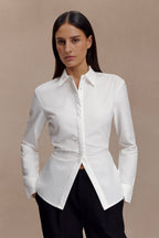 Millie Tie Back Cotton Shirt in Beige Pinstripe – Chic&Drifts