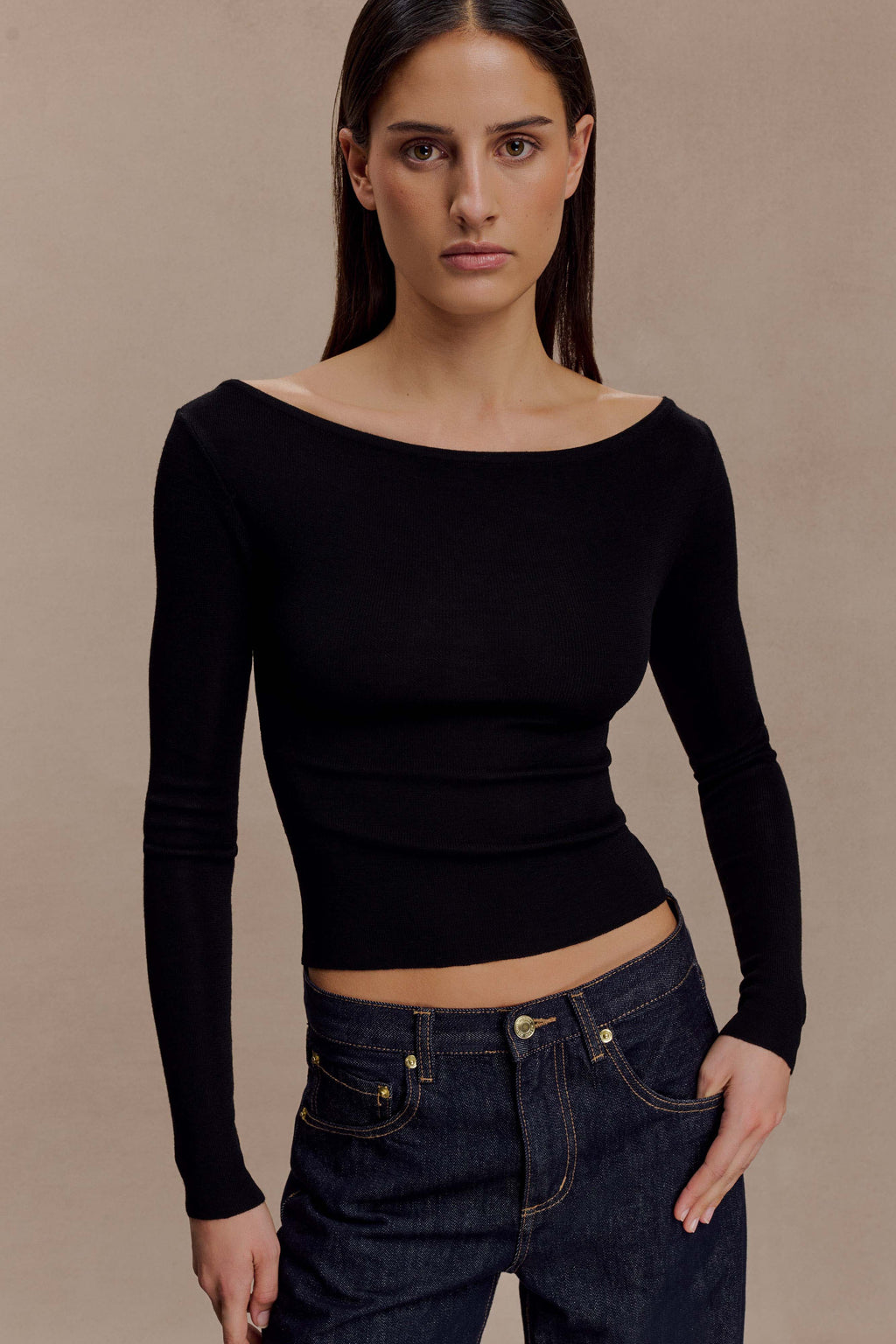 Paedyn Merino Wool Ribbed Long Sleeve Top in Black – Chic&Drifts