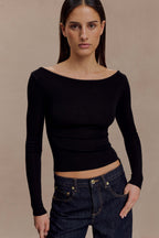Paedyn Merino Wool Ribbed Long Sleeve Top in Black – Chic&Drifts