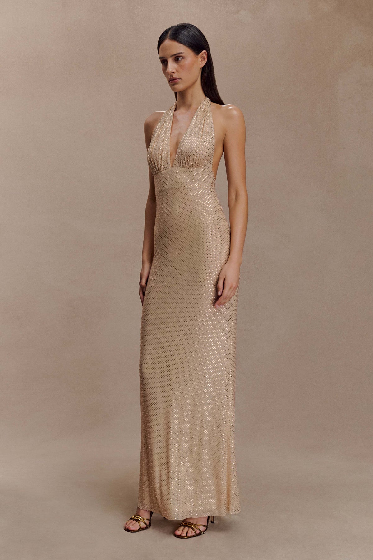 Harriet Halter Neck Diamante Maxi Dress in Navy – Chic&Drifts