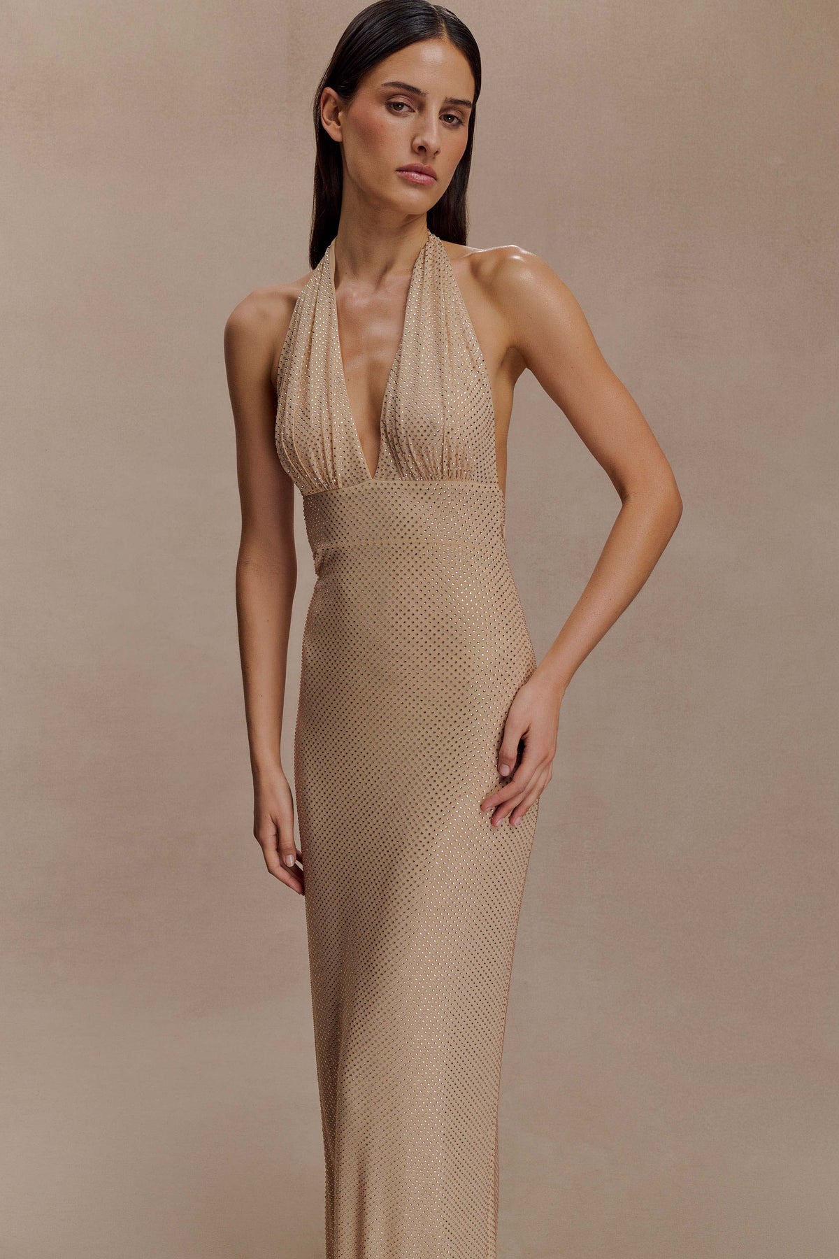 Harriet Halter Neck Diamante Maxi Dress in Navy – Chic&Drifts