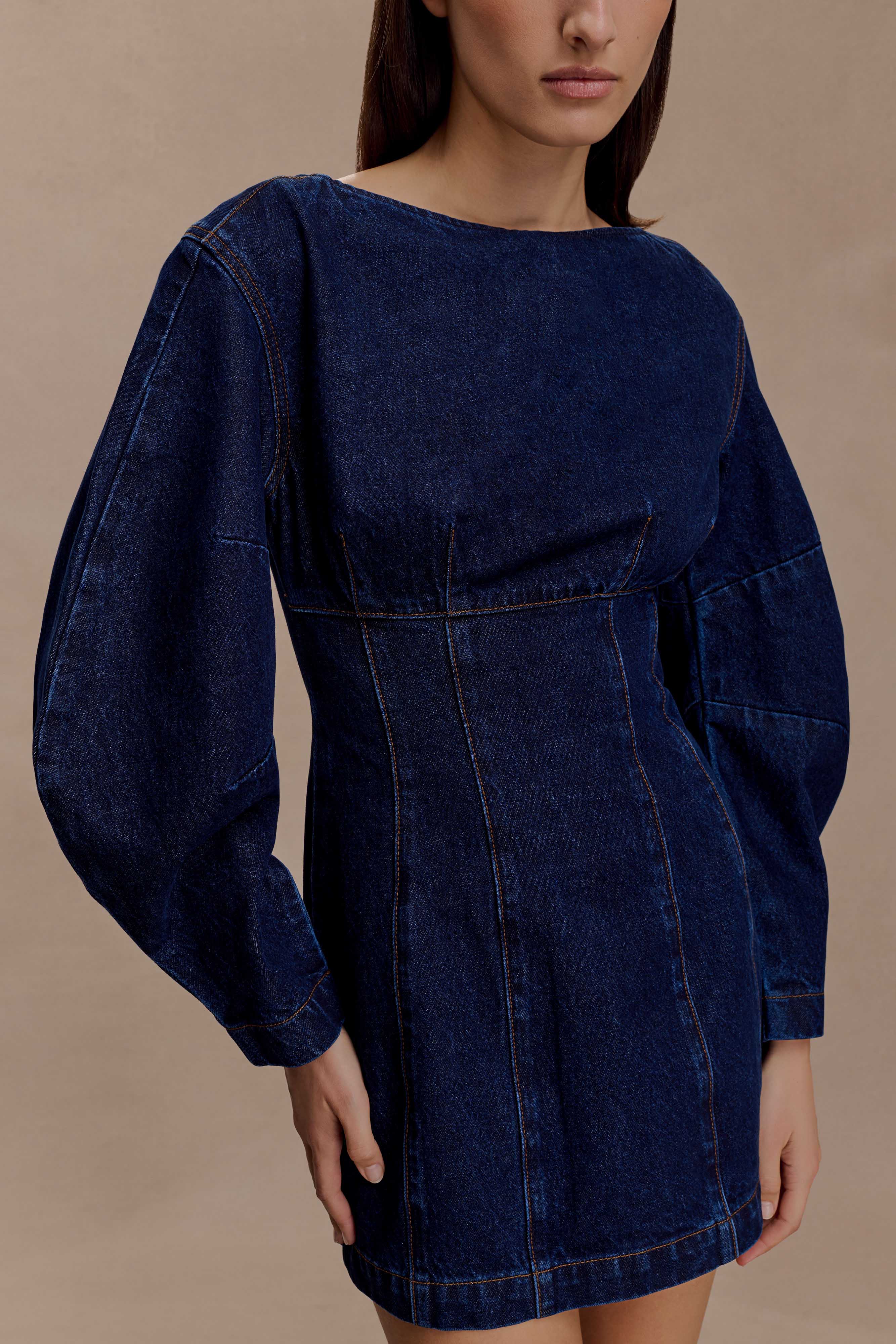Cosmala Denim Long Sleeve Mini Dress