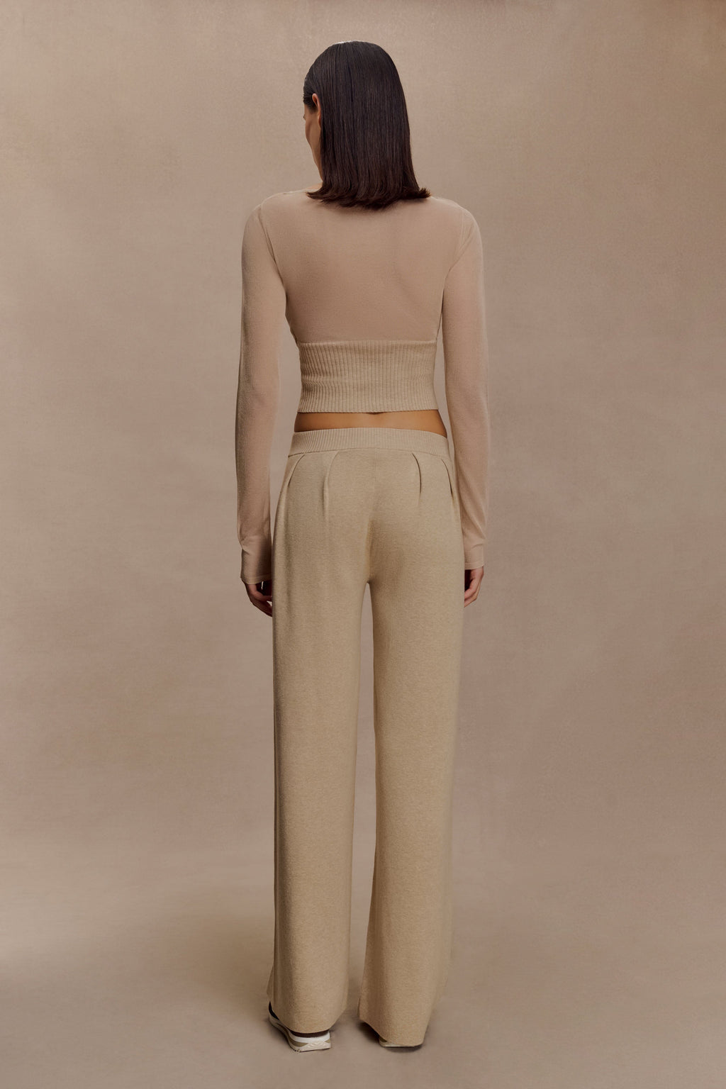 Frannie Gathered Silk Blend Knit Trousers - Sand