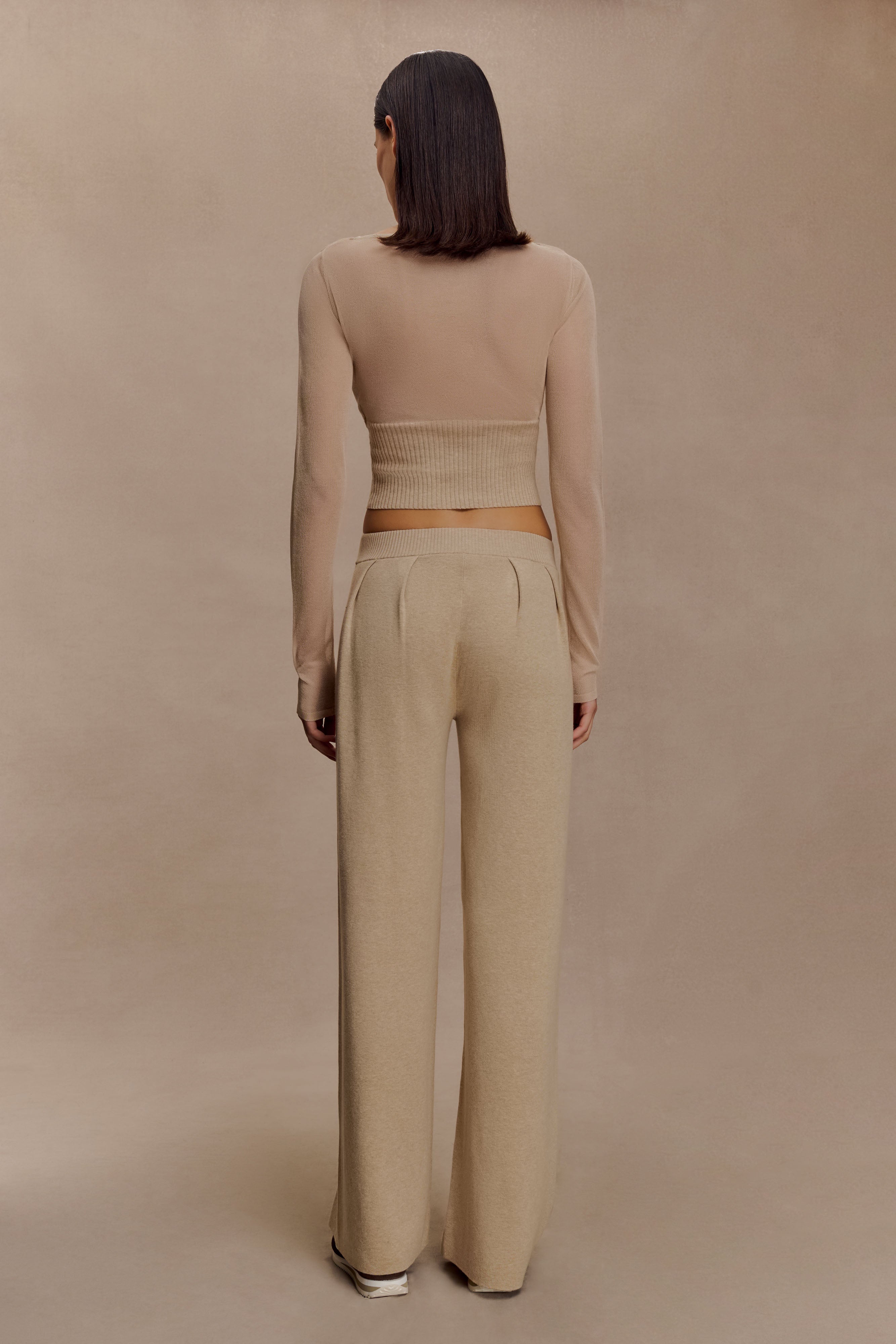 Frannie Gathered Silk Blend Knit Trousers - Sand
