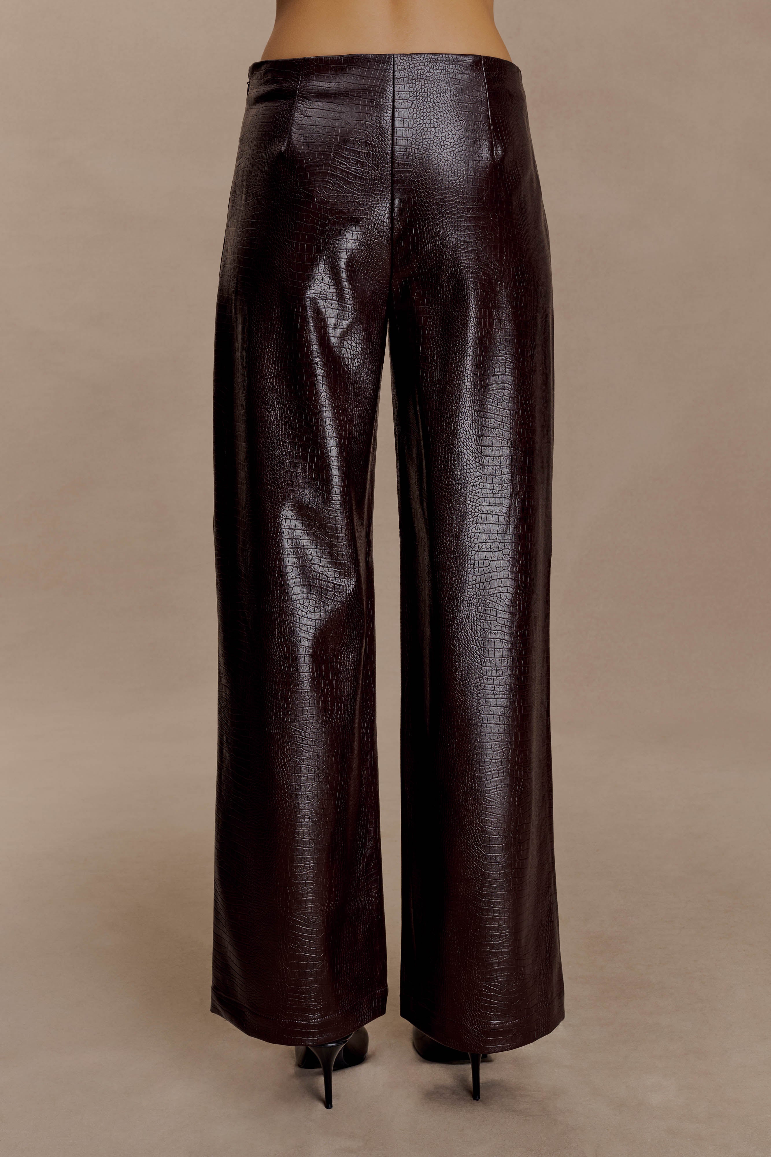 Henry Croc Faux Leather Straight Leg Trousers - Dark Chocolate