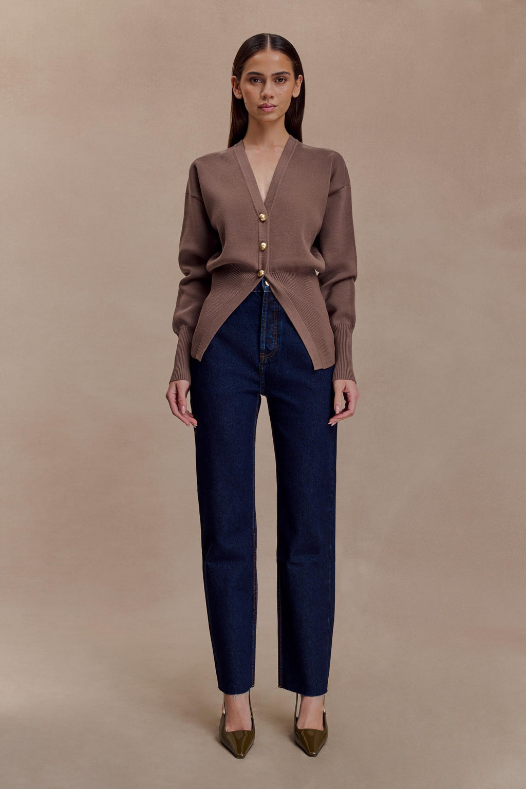 Amanda Statement Button Knit Cardigan in Cacao Brown – Chic&Drifts